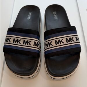 Michael Kors Black & Navy MK Logo Slide Sandals